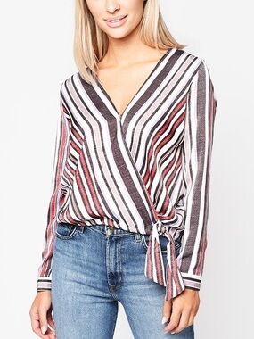 BB Dakota Women's “Along The Lines” Striped Wrap Blouse